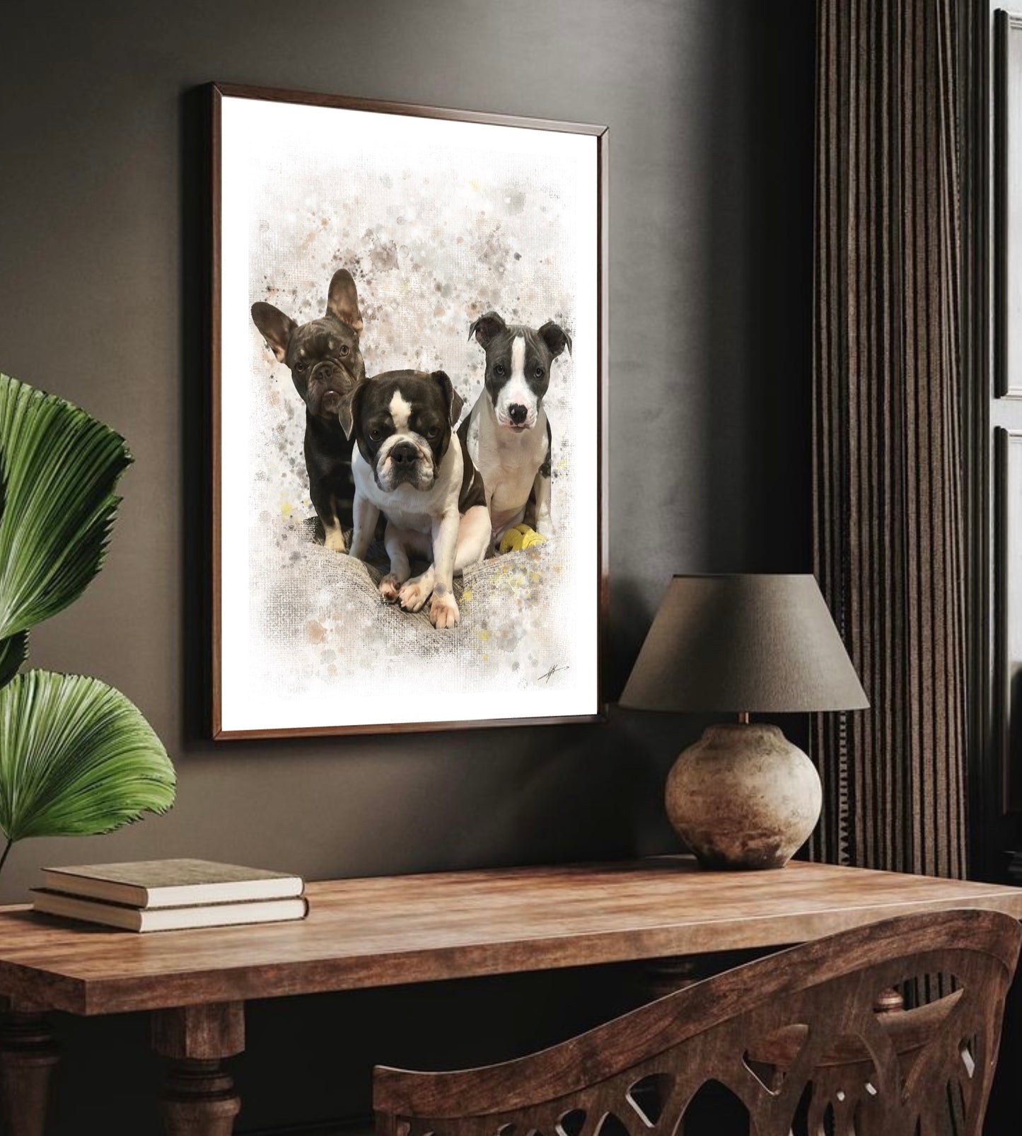 Multiple Pet Portrait Photo Edit Watercolour splash style