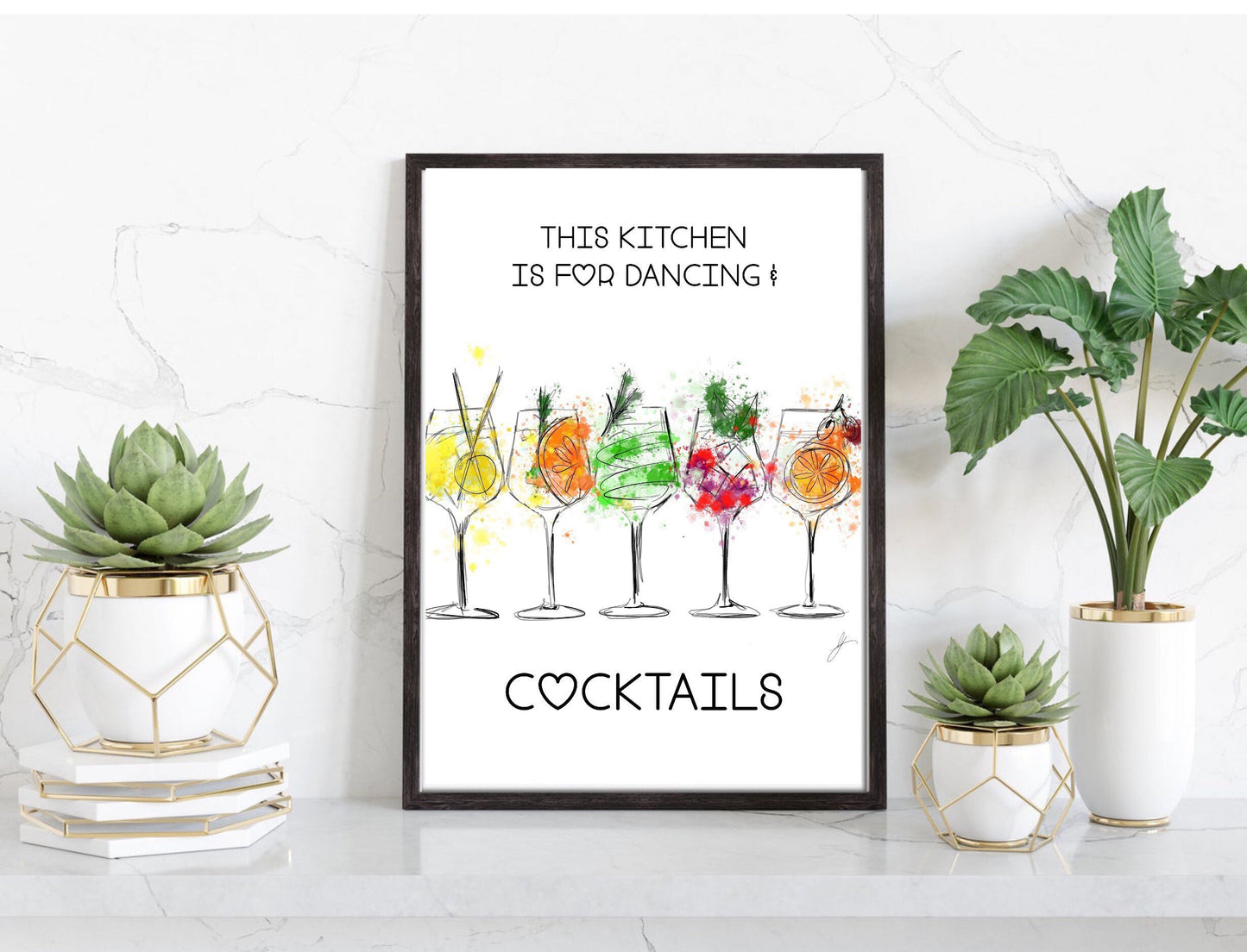 This kitchen is for Dancing and cocktails| Wall art Prints| Typography |kitchen prints |  fun quirky colourful art prints | interior design