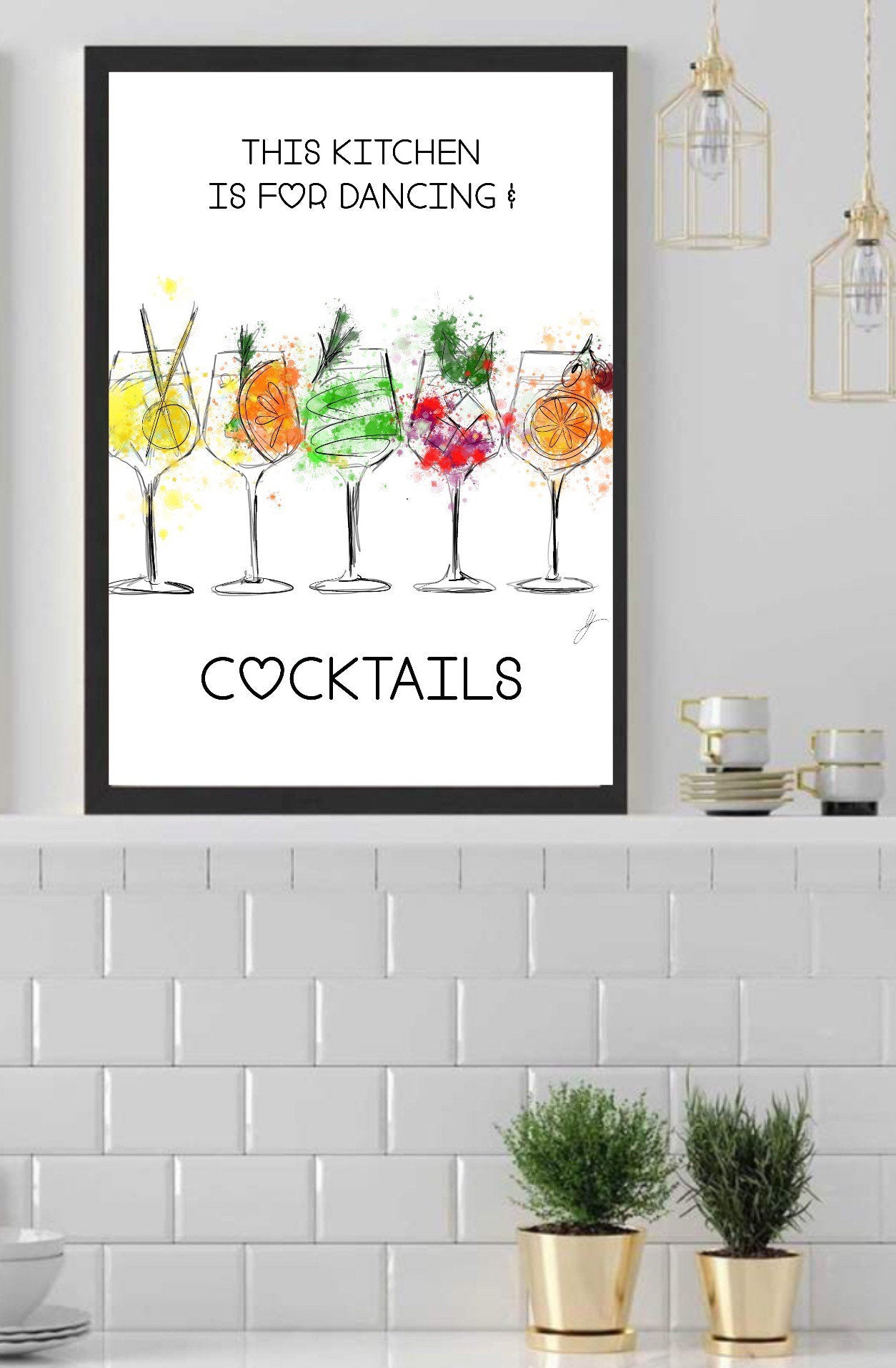 This kitchen is for Dancing and cocktails| Wall art Prints| Typography |kitchen prints |  fun quirky colourful art prints | interior design