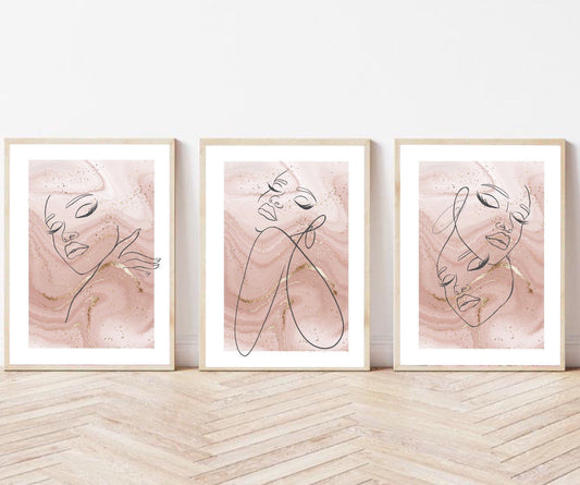 Woman line art print | wall art decor |romantic art prints | set of 3 prints| classy elegant art prints | bedroom dressing room | blush pink
