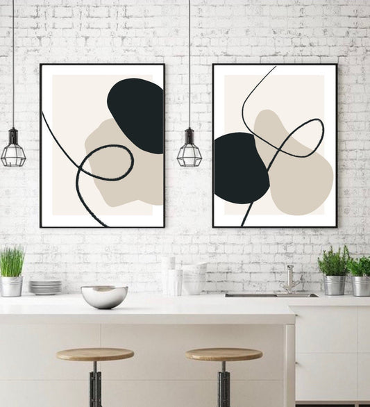 Abstract shapes Art Prints| Black Beige cream grey| Neutral decor| Natural decor | block colour | set of 2 | neutral prints | gallery walls