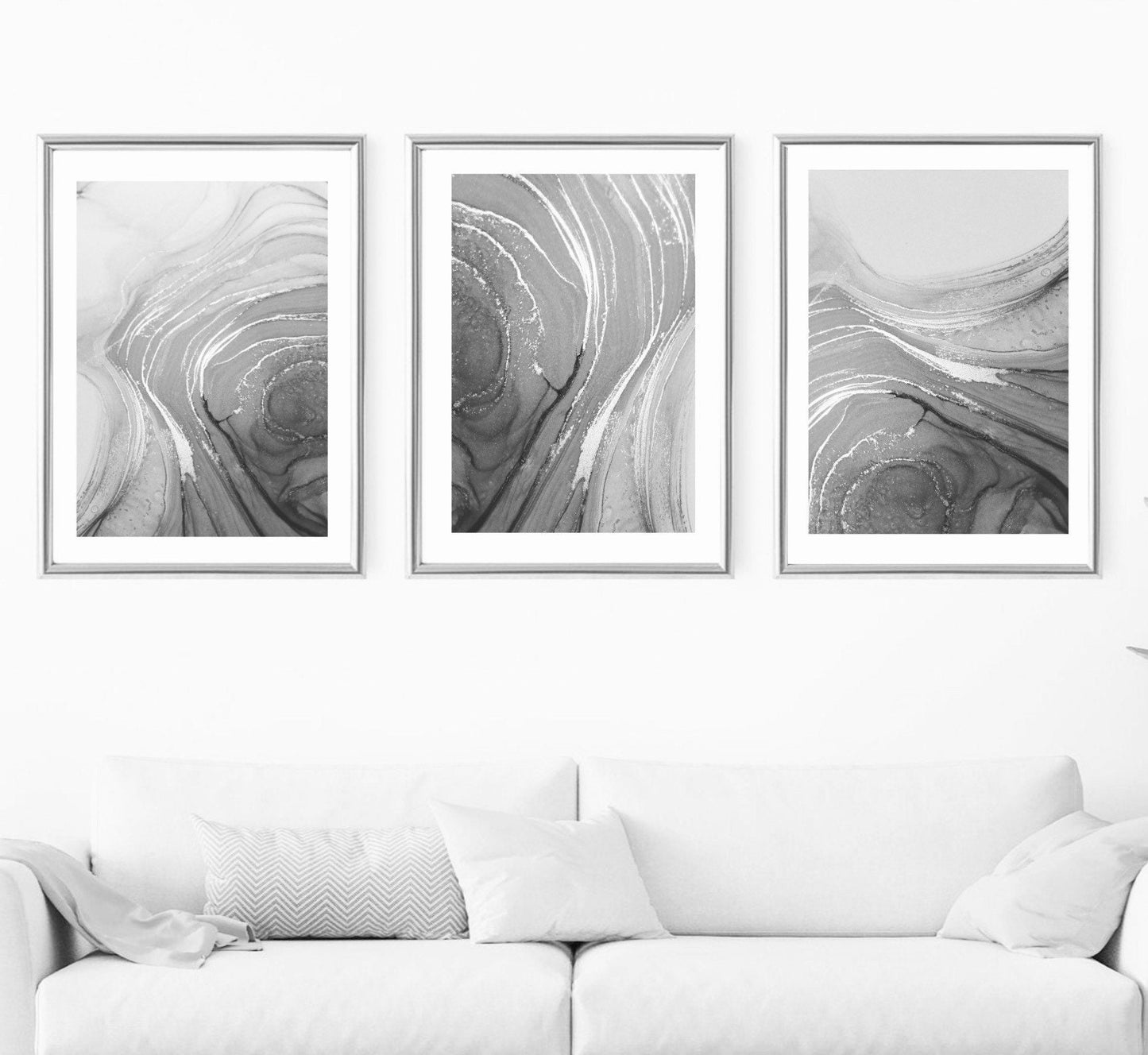 Marble Fluid Art Print grey monochrome bathroom dressing interiors wall art gifts |modern art prints| alcohol ink | set of 3