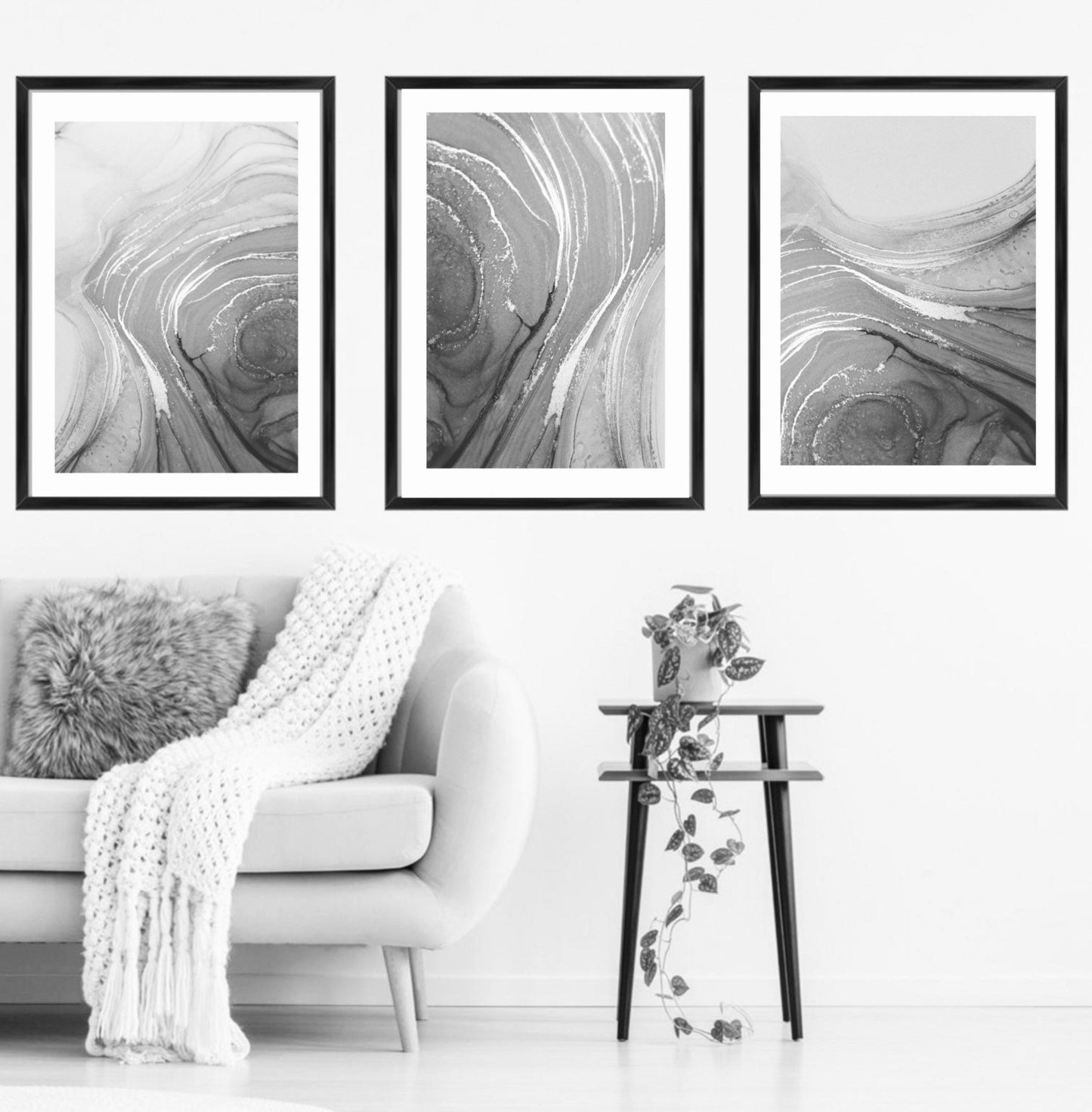 Marble Fluid Art Print grey monochrome bathroom dressing interiors wall art gifts |modern art prints| alcohol ink | set of 3