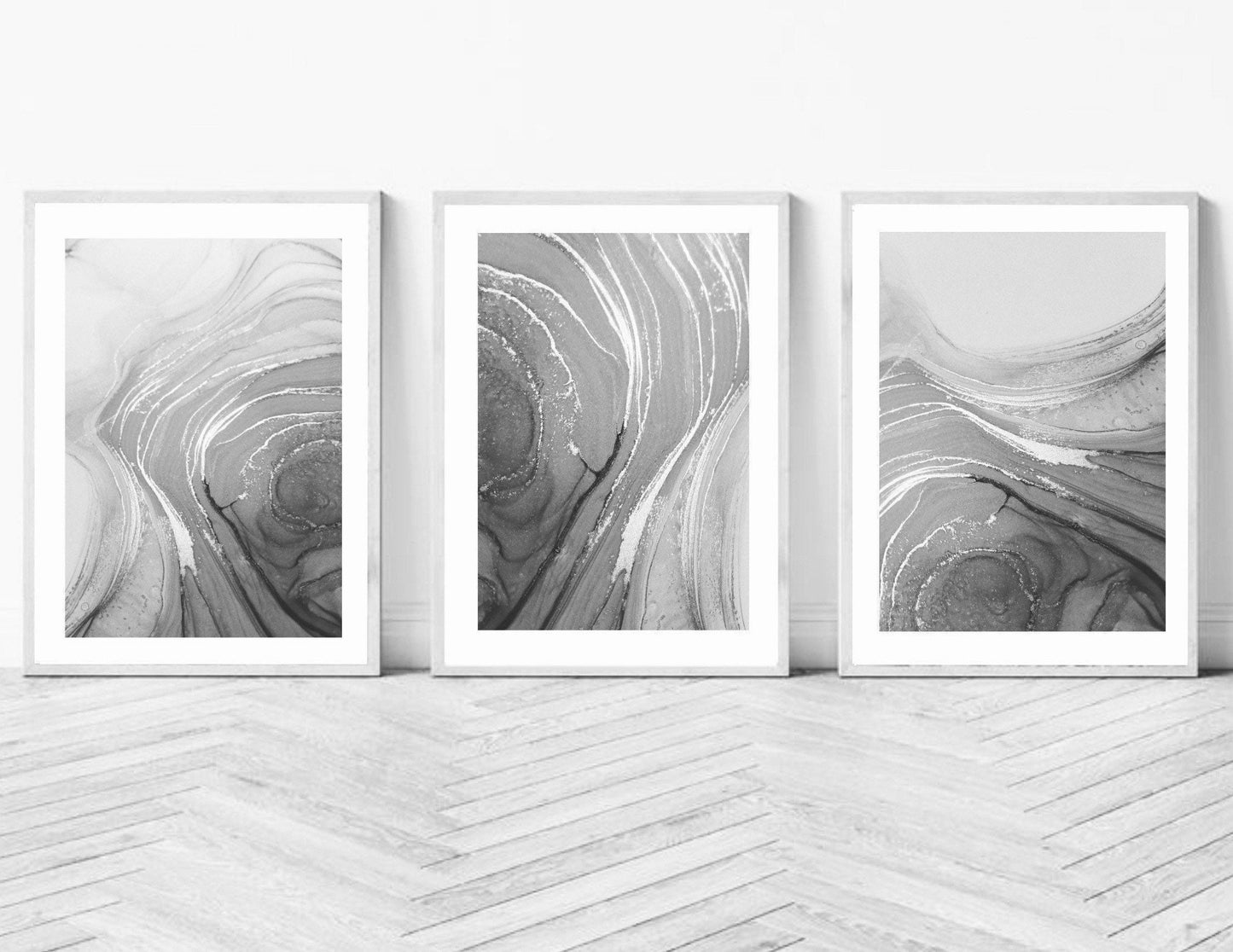 Marble Fluid Art Print grey monochrome bathroom dressing interiors wall art gifts |modern art prints| alcohol ink | set of 3