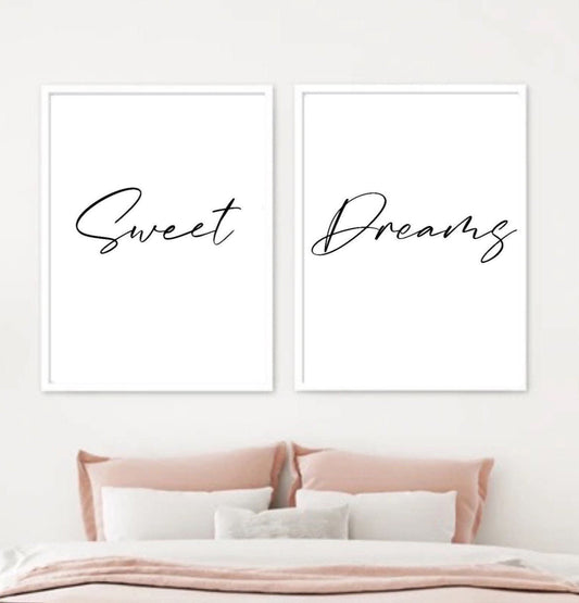 Sweet dreams prints | wall art prints |romantic art prints | above bed prints | bedroom decor prints| his and hers set of 2 | typography