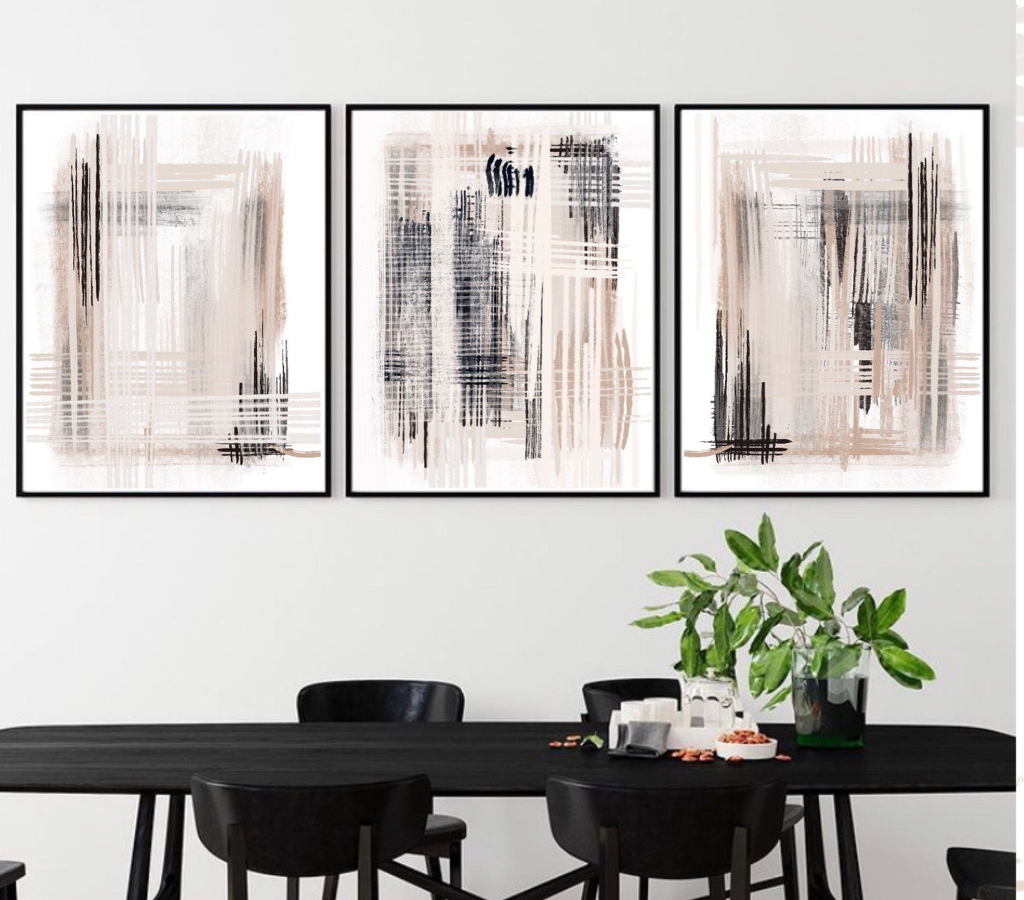 Acrylic Paint abstract Art Prints| Black Beige cream grey| Neutral decor| Natural decor | block colour brush strokes | set of 3 | mono