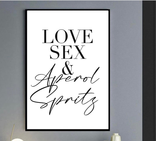 Love Sex cocktail Print |Aperol spritz cocktail kitchen wall art decor| written quotes| dining room | alcohol prints | bar restaurant poster