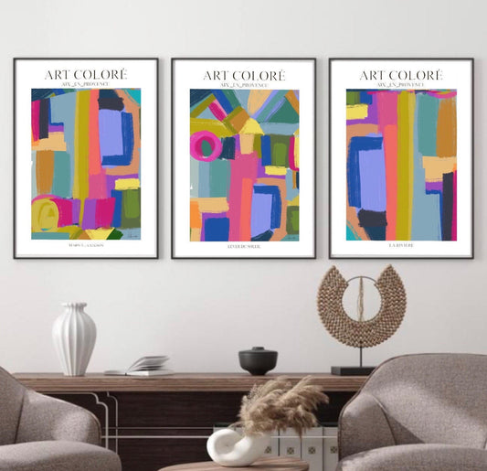 Acrylic Paint abstract Art Prints| Bright colour multi colour| Modern decor| contemporary | block colour brush strokes | set of 3 |