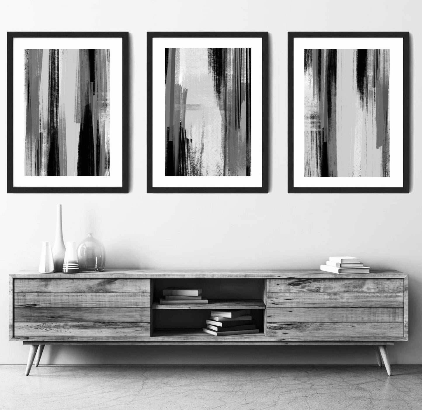 Acrylic Paint abstract Art Prints| Black white grey Neutral decor| Natural decor | block colour brush strokes | set of 3 | mono