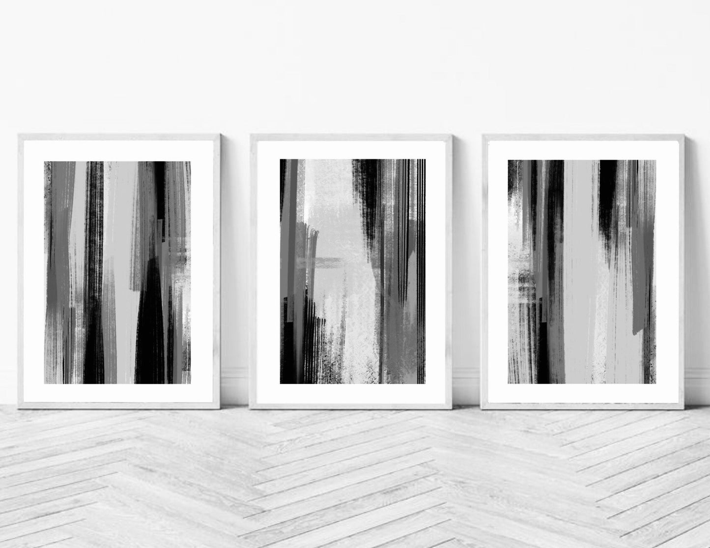 Acrylic Paint abstract Art Prints| Black white grey Neutral decor| Natural decor | block colour brush strokes | set of 3 | mono