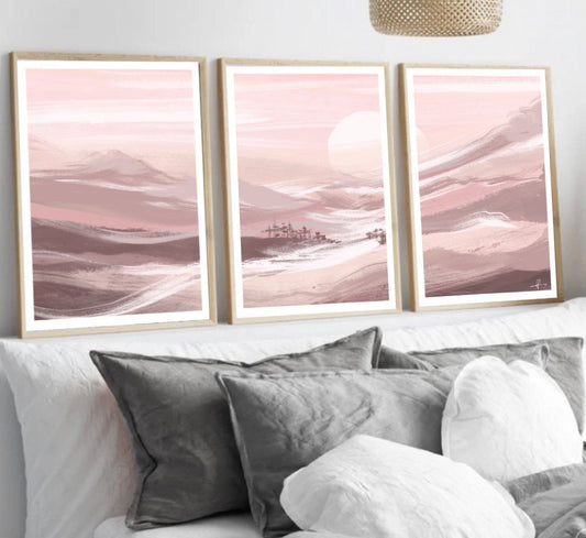 Landscape Abstract Art Prints | wall art decor | contemporary art | set of 3 prints| gallery prints |dusty pink blush| brushstroke paint