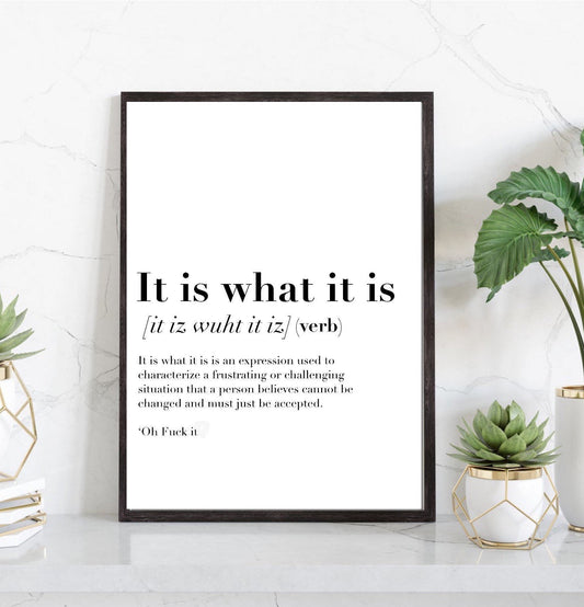 It is what it is Definition Print | wall art Decor | minimalist| gifts for friends  | novelty prints| funny humour prints | slang