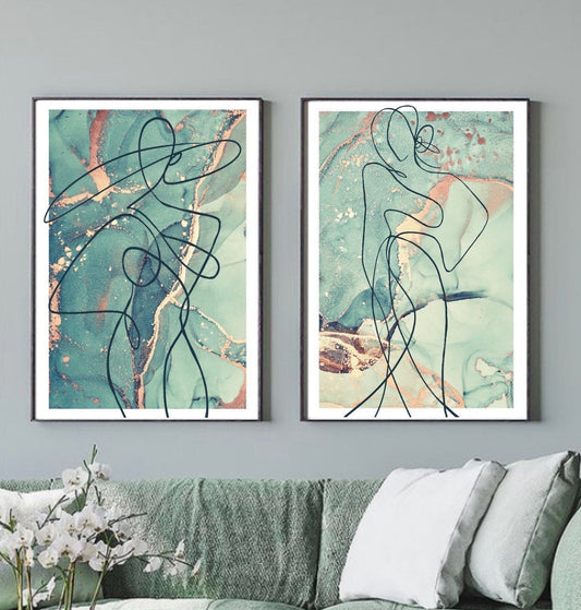 Set of 2 Woman Line Art Print, Female Line Drawing, Wall Decorfashion  Prints Romantic Prints, Beige Neutral Classy Elegant Abstract Art 