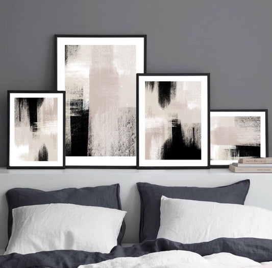 Acrylic Paint abstract Art Prints| Black Beige cream grey| Neutral decor| Natural decor | block colour brush strokes | set of 4 | mono