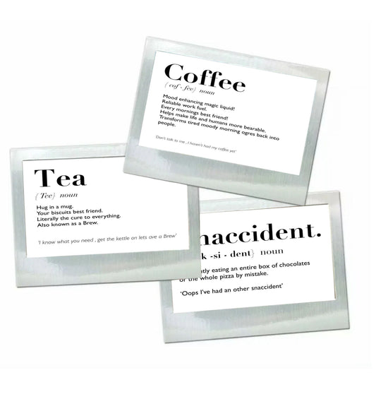 Definition magnetic frame tea coffee snaccident | fridge magnets|minimalist| gifts for friends| novelty gifts funny gifts|slang hangry