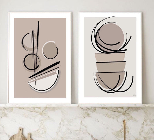 Abstract shapes Art Prints| Black Beige cream grey| Neutral decor| Natural decor | block colour | set of 2 | neutral prints |