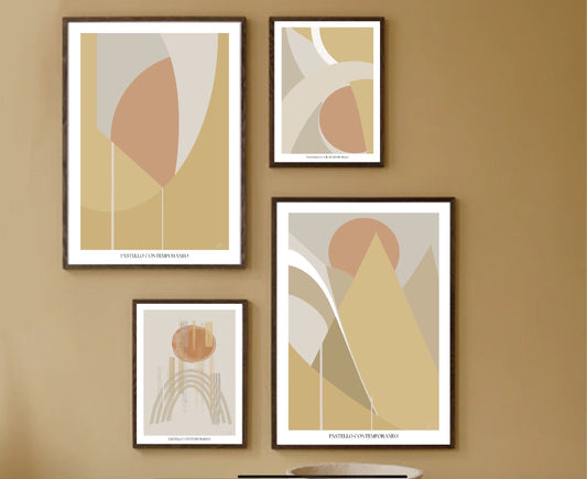 Paint shapes abstract Art Prints| Pastel lemon orange amber yellow | Neutral decor| Natural decor | block colour boho| set of 4| composition