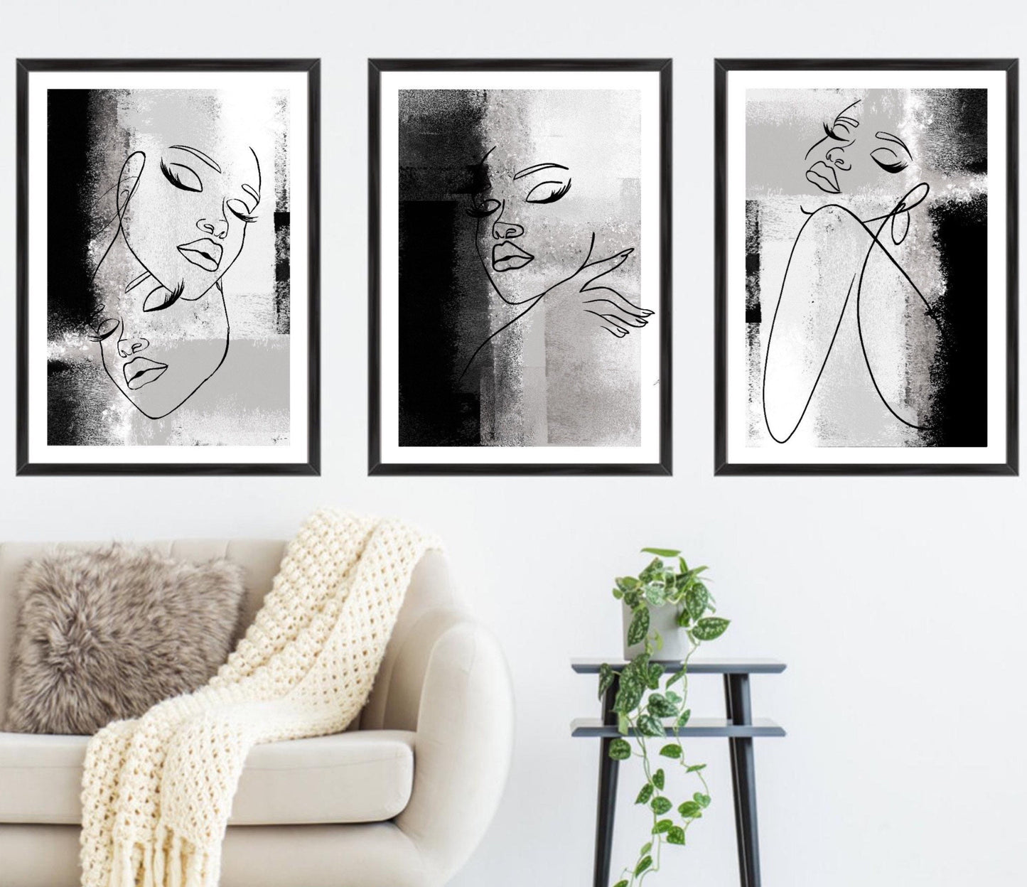 Woman line art print | wall art decor |romantic art prints | set of 3 prints| classy elegant art prints | bedroom dressing room | black grey