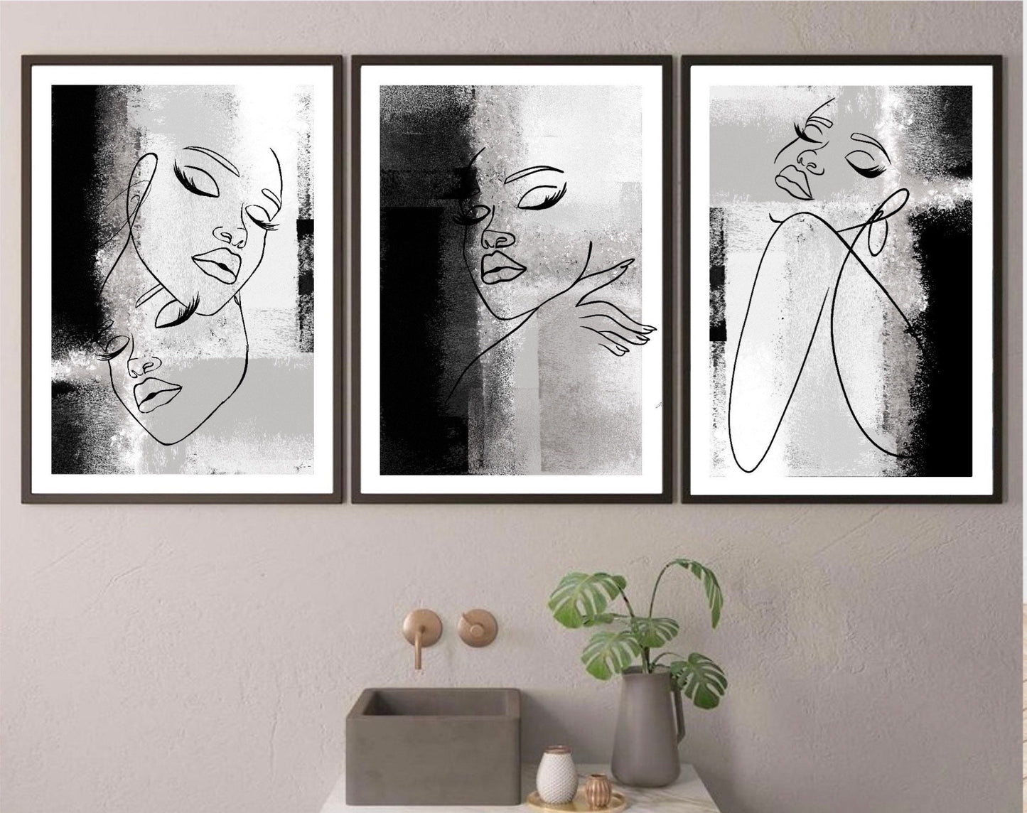 Woman line art print | wall art decor |romantic art prints | set of 3 prints| classy elegant art prints | bedroom dressing room | black grey