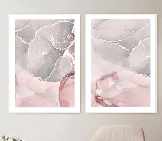 Marble Fluid Art Print Pink grey bathroom dressing interiors wall art gifts |modern art prints| alcohol ink | set of 2 romantic